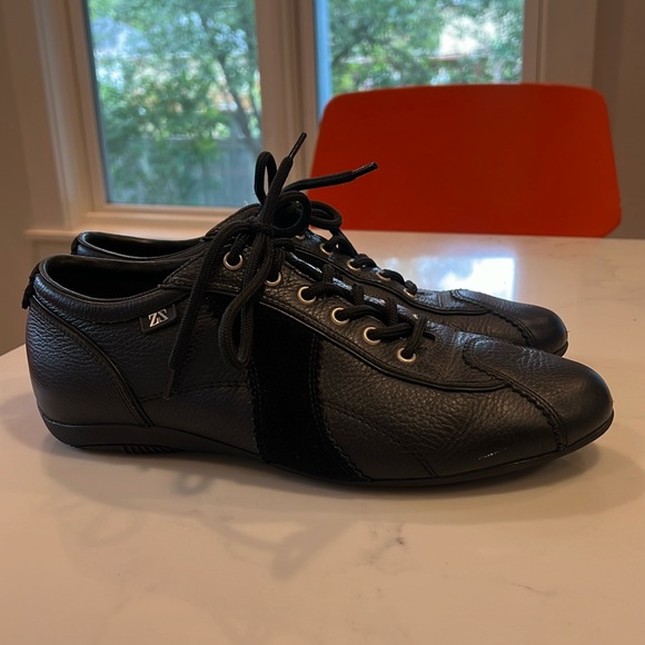 ZEGNA Sport Casual Mens Leather / Suede Lace Up Sneakers in Black ITALY MADE - Picture 2 of 9